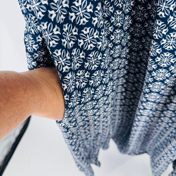 Croft & Barrow Navy Blue White Print Midi Dress 3/4 Sleeve Size 2X - Picture 7 of 12